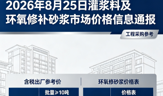 石渠2026年8月25日灌浆料及环氧修补砂浆市场价格信息通报